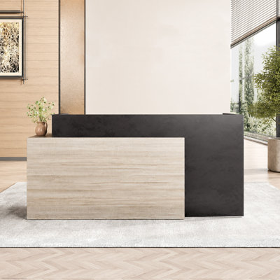 Contemporary Two-Tone Reception Desk with Dual Workstations & Cable Management for Office or Commercial Spaces