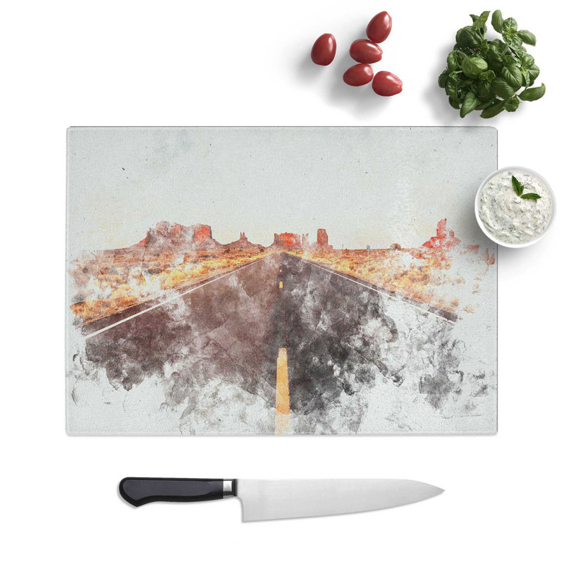 Tempered Glass Road Through Arizona Chopping Board, 28.5 cm x 39 cm