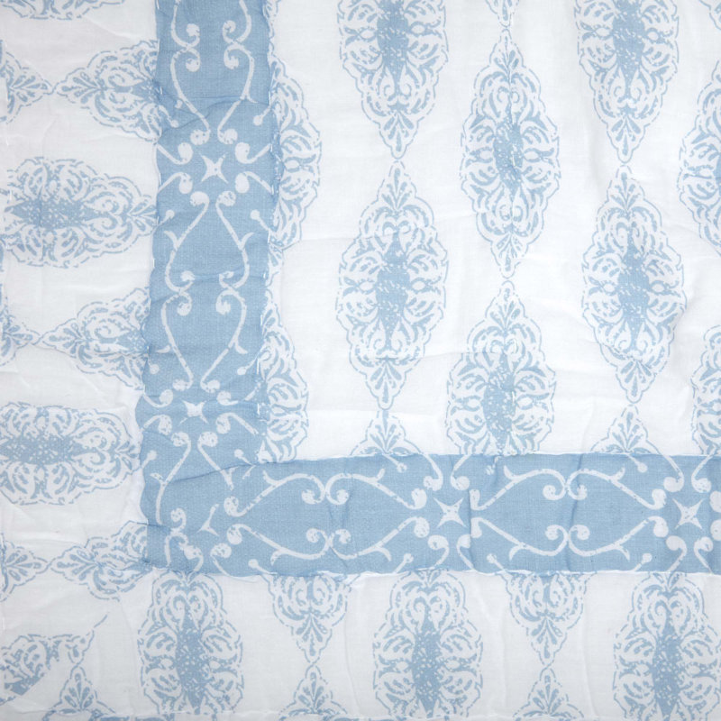 Sea Glass and White Cotton King Sham with Paisley Pattern