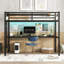 Lit mezzanine simple en métal de taille XL avec prise de courant et éclairage à DEL, peu encombrant, noir