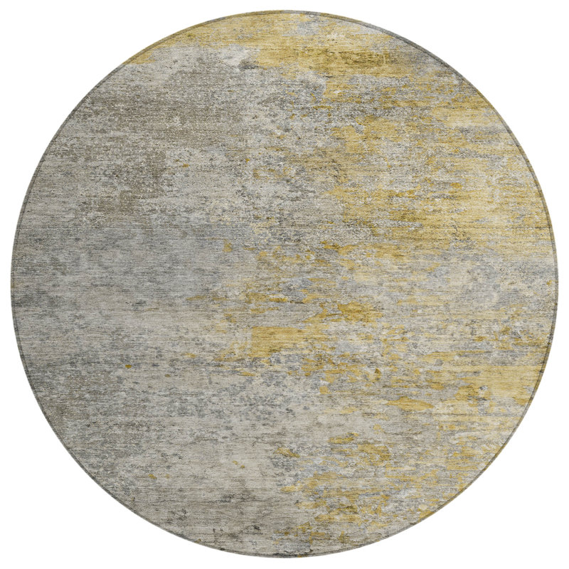 Machine Washable Indoor/Outdoor Christain ACN1297 Gray Rug, Round 8'