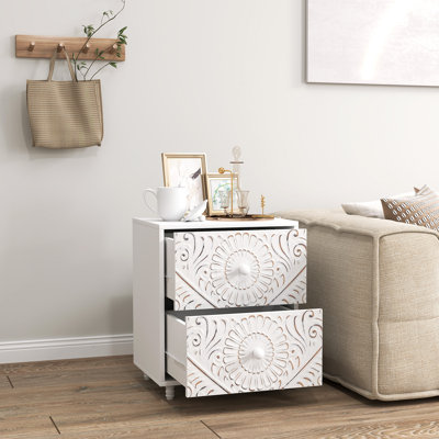 Nightstand, Bedside Table with 2 Drawers, Mid-Century Style, White