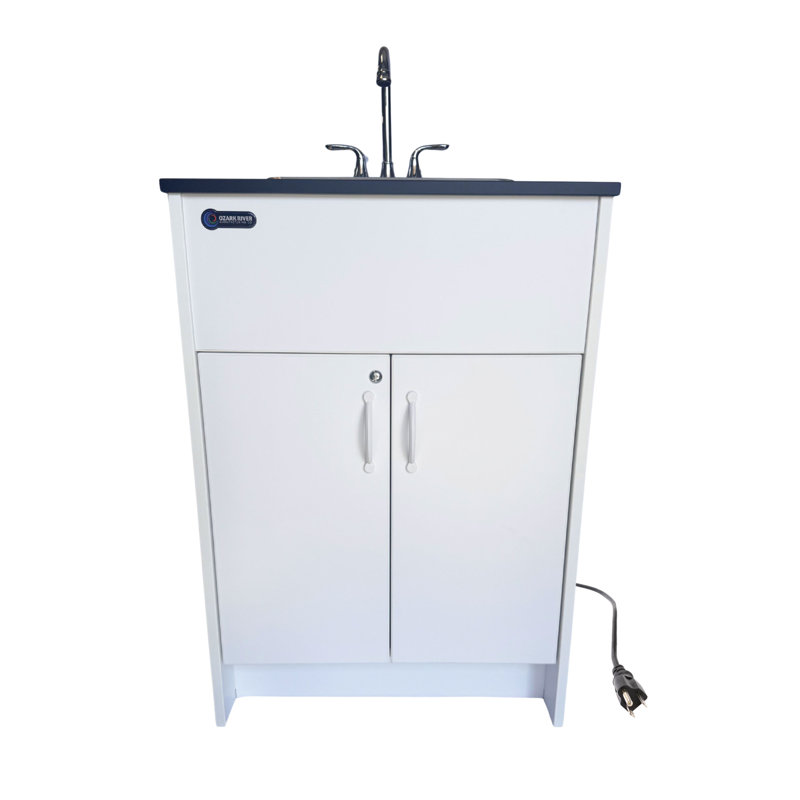 Ozark River Portable Sinks Essential Series, Black Laminate Countertop-Black Cabinet-Stainless Basin, Mobile Hot Water Hand Washing With Water Tanks,110V Portable Handwashing Sink