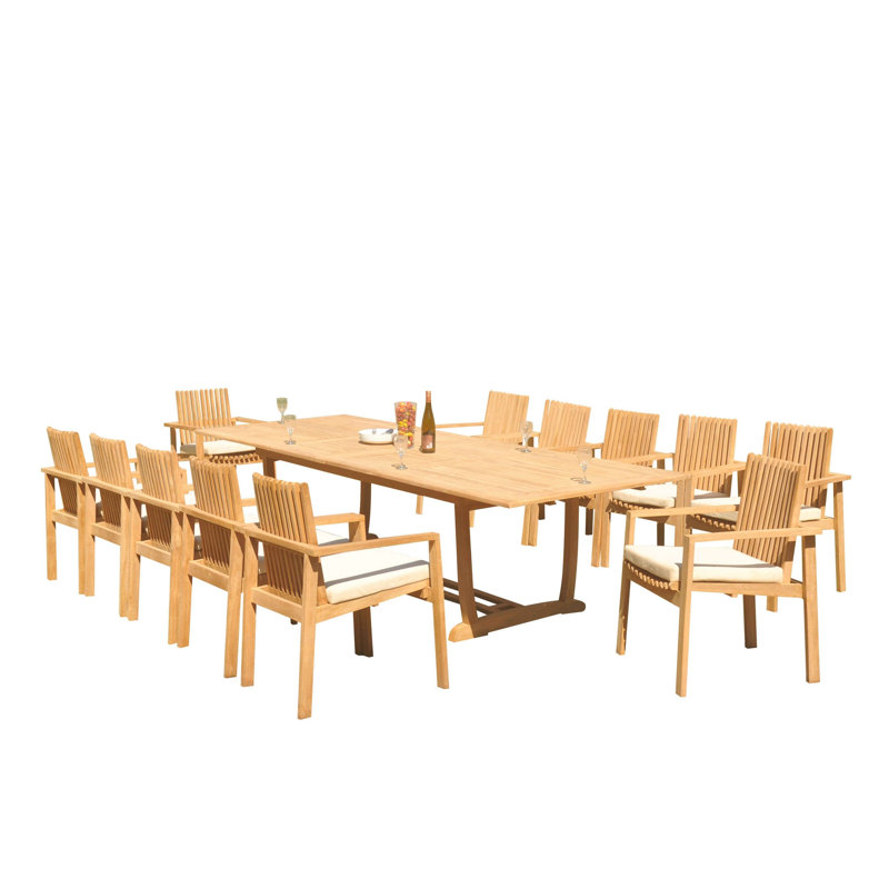 Round 72" Long Teak Dining Set, 12