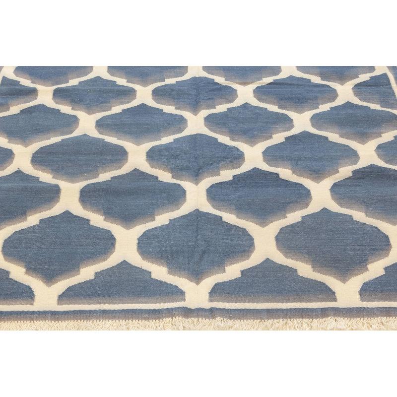 Tapis bleu / blanc Modern Dhurrie