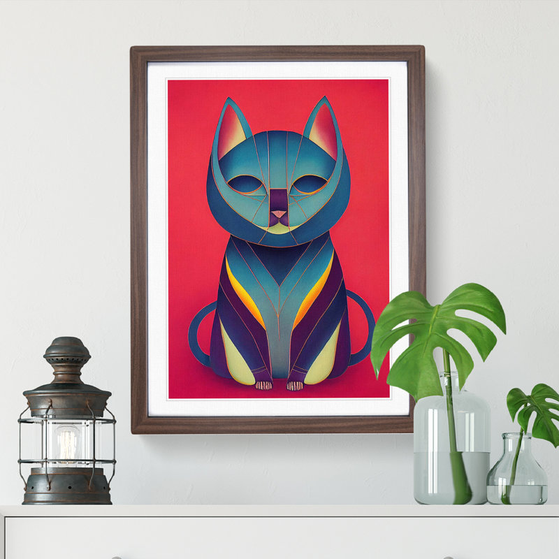 Modern Cat No.3 Abstract - Framed Print, 34cm H x 25cm W x 2cm D, Walnut