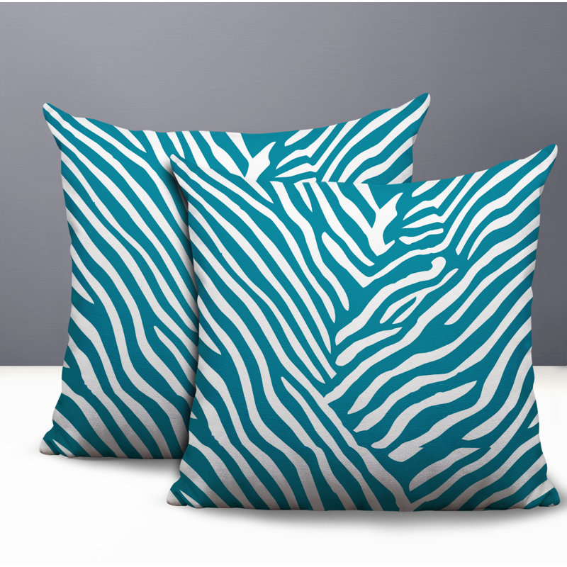 Oreiller réversible intérieur / extérieur à imprimé zébré Kits, 20x20, Turquoise