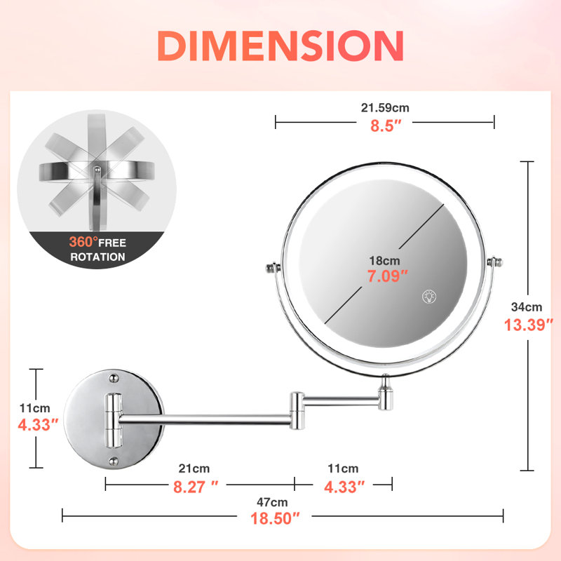 Miroir de maquillage mural rond 8,5 ", Chrome chrome
