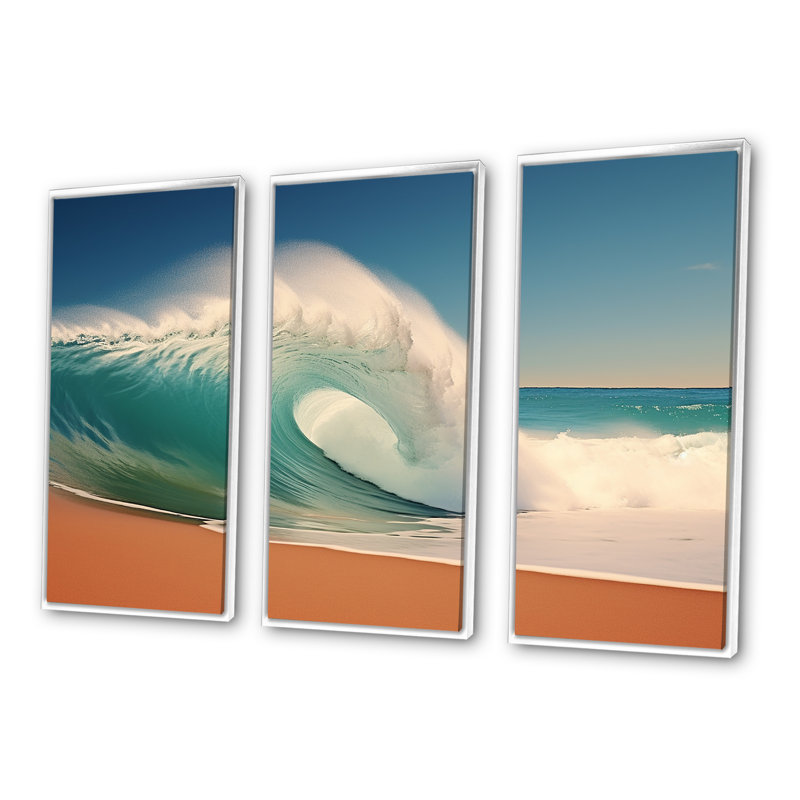 Ensemble de salon Turquoise Power Of Ocean Wave II - art mural côtier, Cadre flottant blanc, H 32 po x l 48 po x P 1 po
