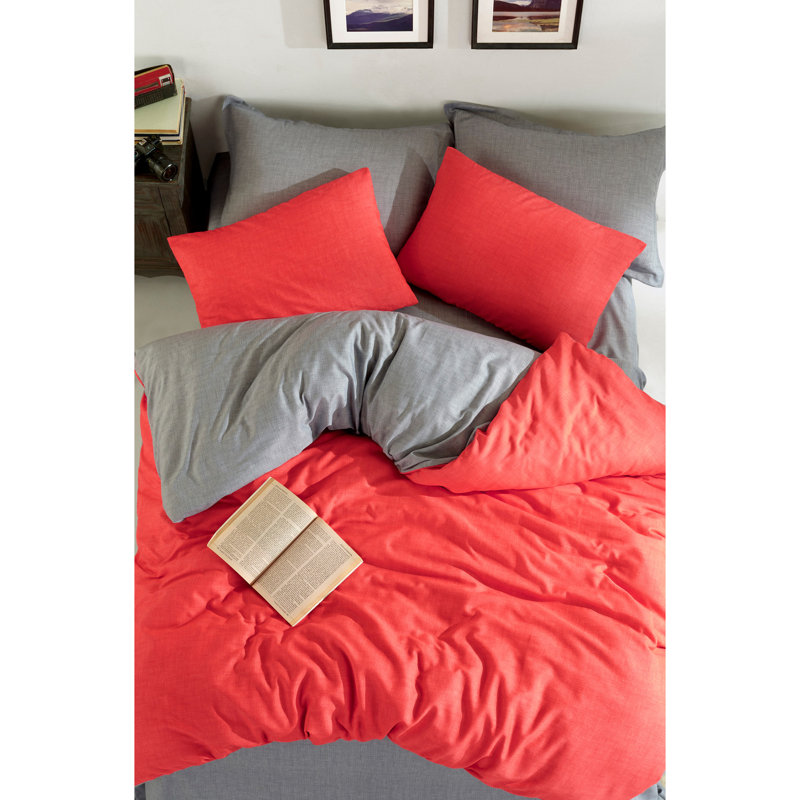 Ensemble de housse de couette en mélange de coton Gicel, Rouge, Housse de couette double + 2 taies d'oreiller stan