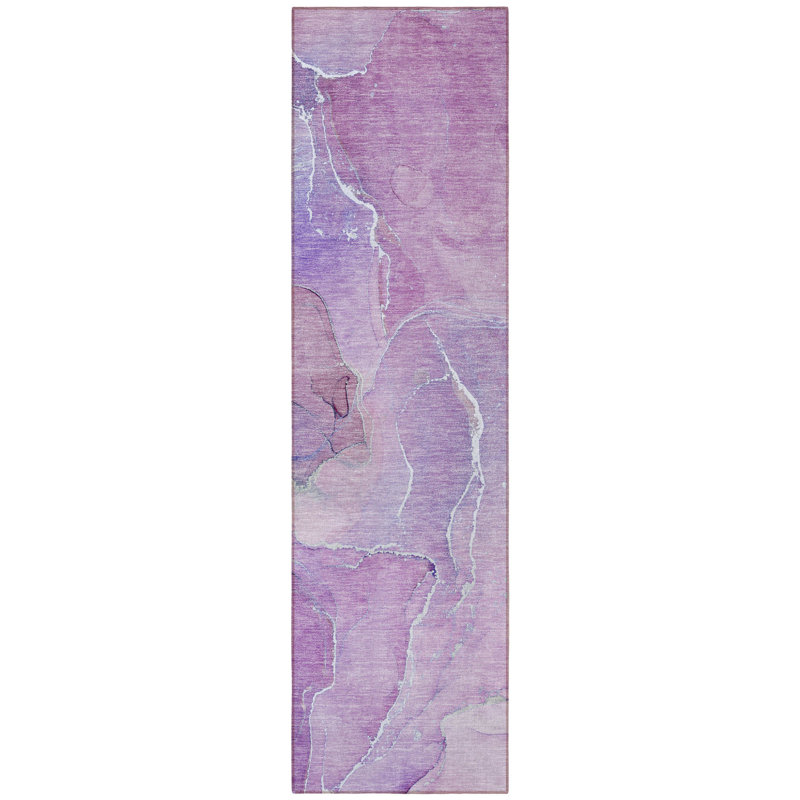 8' Runner Purple Abstract Washable Non Skid Indoor Outdoor Runner Rug