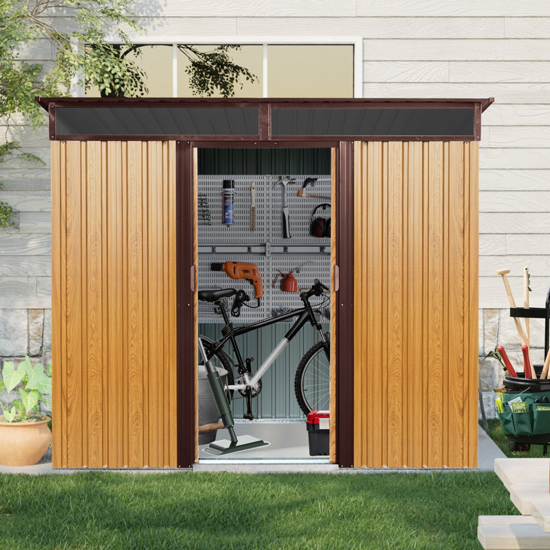 Rangement extérieur en métal 8 x 6 pi avec portes coulissantes pour café. Fabrication. - Preuve. Idéal pour l'organisation de jardin remise de 8 pi 6 pi - Extérieur. Système de ventilation. Gardez vos outils à l'intérieur