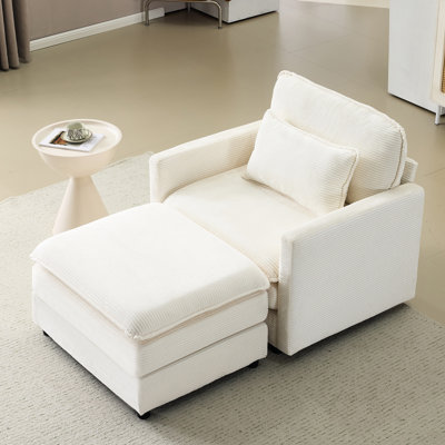 54" Cloud Modular With And Beige Chenille For Living Room Home - Like Comfort High Resilience Foam Wood Frame Soft Corduroy Core Construction
