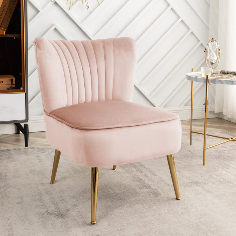 Seelinger Velvet Accent Chair with Gold Chrome Legs, Pink Velvet