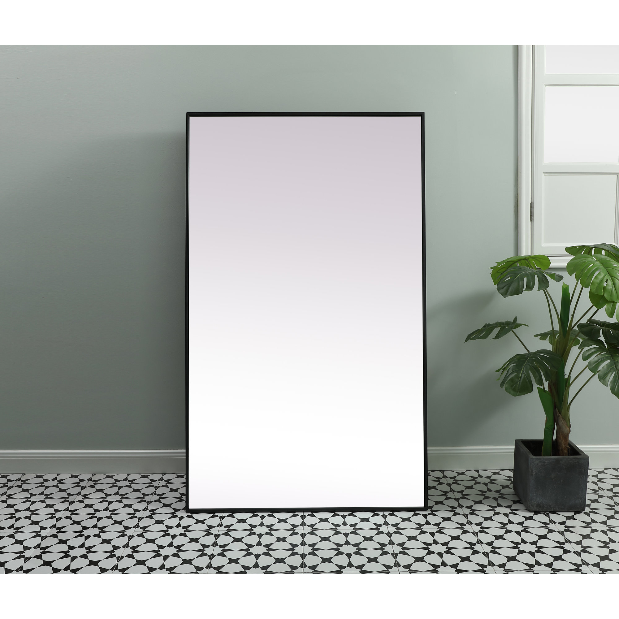 Sabine Metal Rectangle Floor Mirror, 60" x 36", Black