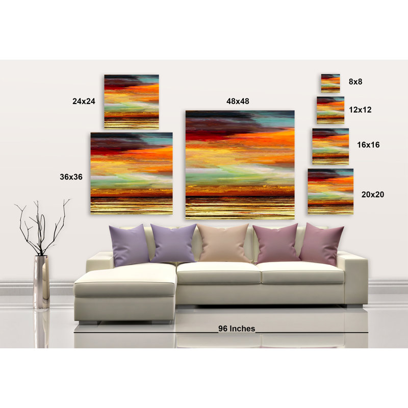 Burning Sunset VI - peinture sur toile tendue, H 8 po x l 8 po x P 0,75 po