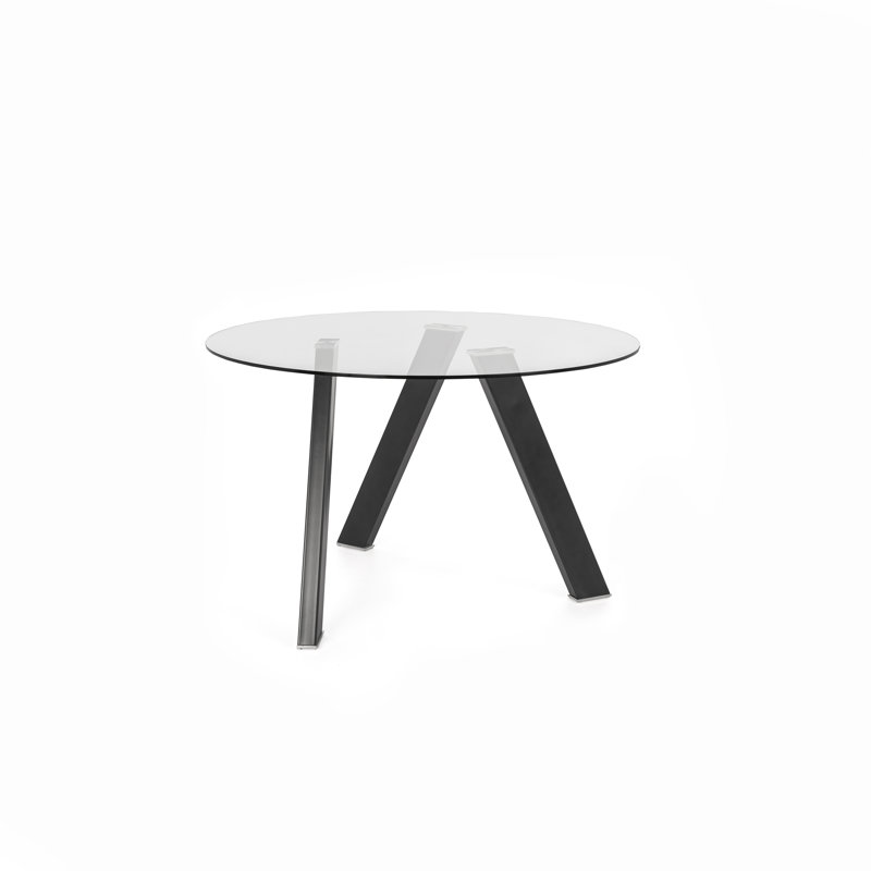 Tristani Round Glass Top Dining Table, Grey Anthracite