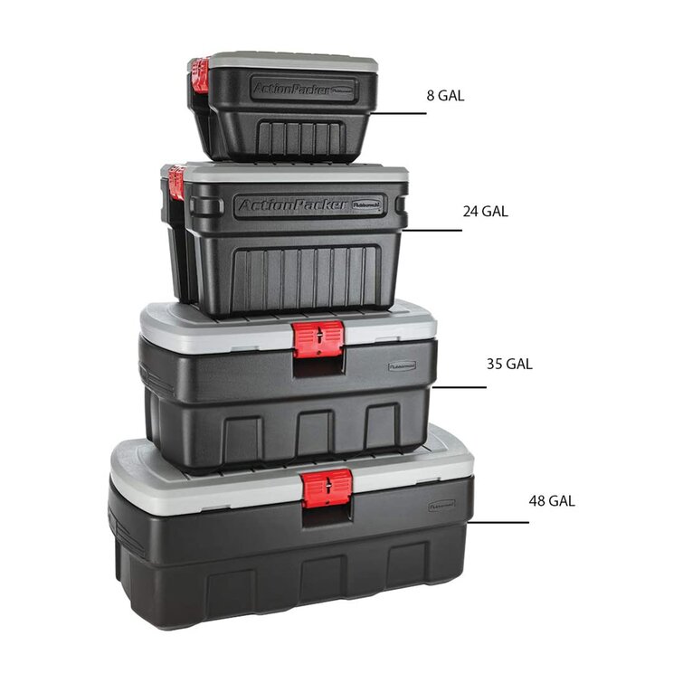Rubbermaid 24 Gal Action Packer Lockable Latch Storage Container