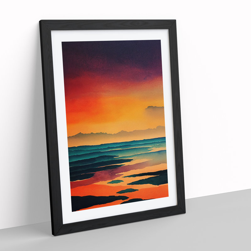 XV1022-4346X Sunset Watercolour No.5 - Single Picture Frame Print, Black , 46cm H x 34cm W x 2cm D