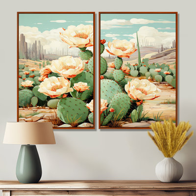 Corail vert, cactus du désert, pointillisme IV - cactus floraux, impressions sur toile