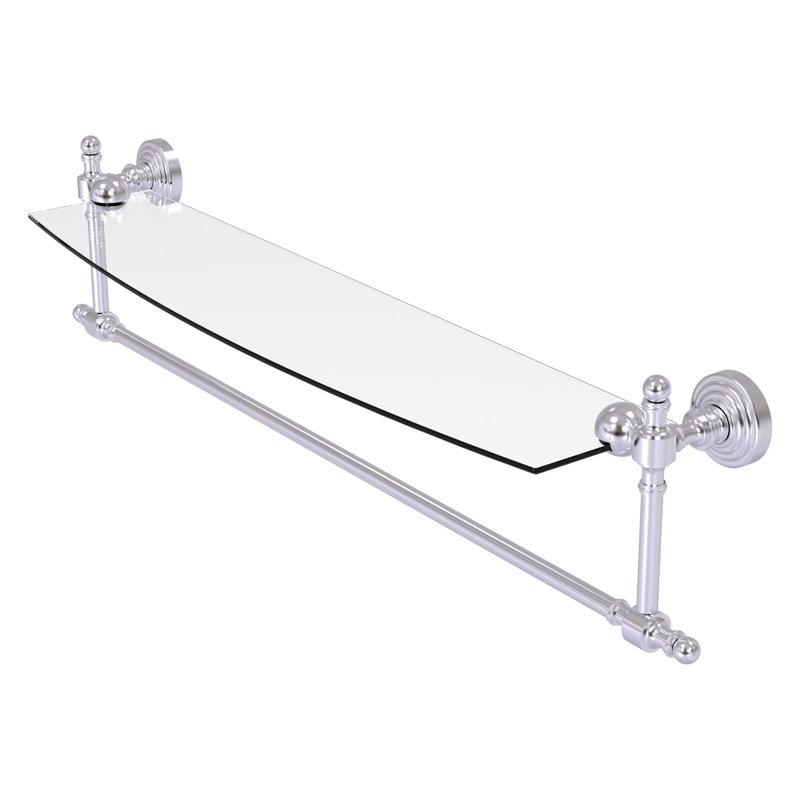 Retro Wave Bracket Shelf with Towel Bar, Satin Chrome, 28"