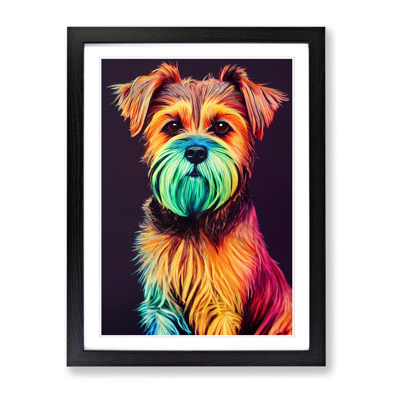 Border Terrier Crayon - Single Picture Frame Print, Black, 64cm H x 46cm W