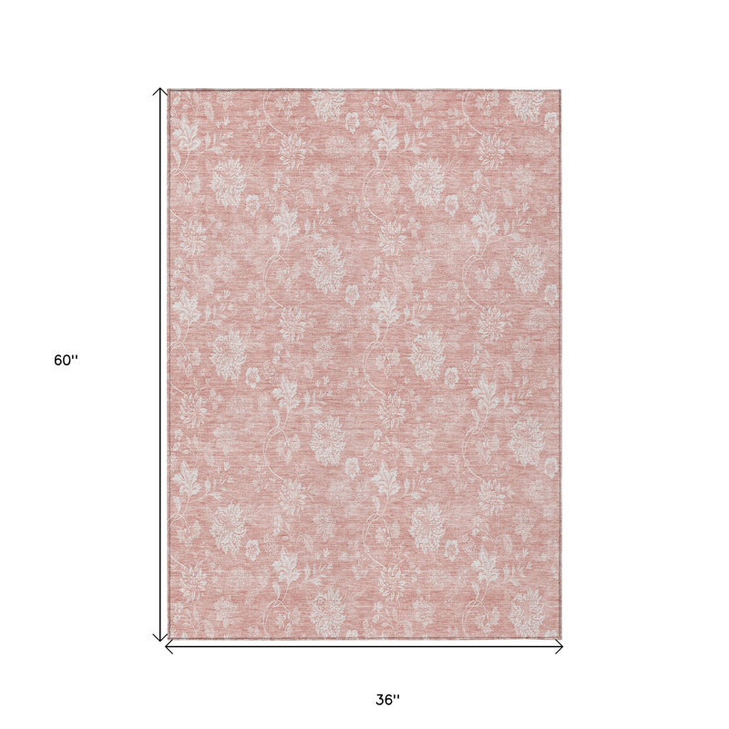 Ivory Floral Washable Indoor Outdoor Area Rug, Rectangle 3' x 5'