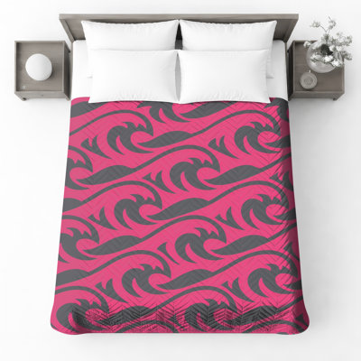 Pink Wave Pattern Quilted Bedspread All Sizes