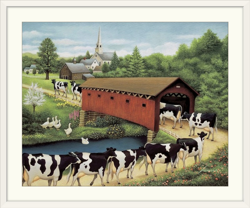 «Lutell Cows in West Arlington», impression d'art mural Lowell Herrero, H 38 po x l 48 po x P 1,5 po, Toile