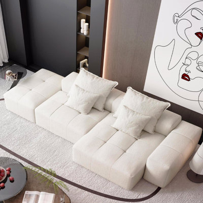 Canapé modulaire surdimensionné de style moderne avec repose-pieds, siège, méridienne et accoudoirs, canapé en tissu de chenille étincelant avec coussins moelleux avec 4 coussins et 4 canapés