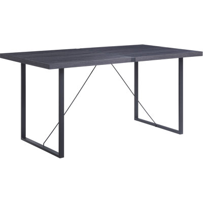 Gracie Mills 64" Dark Gray and Black Wood and Iron Sled Base Dining Table