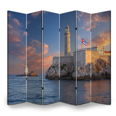Cloison pliante 6 panneaux Royal Castillo Morro située à La Havane, Cuba, coucher de soleil, toile, séparateur, cloison de protection autoportante, cloison d'intimité
