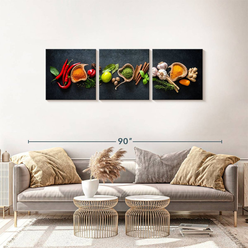 " Spices For Cooking " 3 - Pieces, 24" H x 74" W x 1.25" D