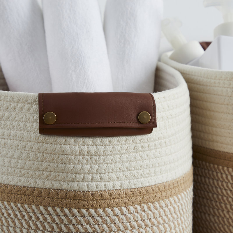 Ensemble de bacs en tissu, Blanc / brun
