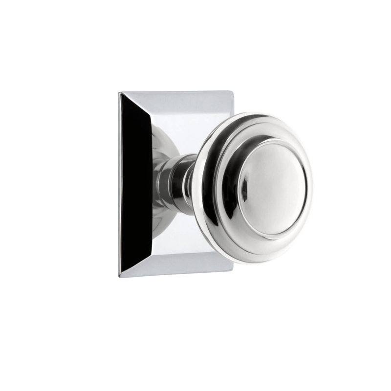 Rosette Grandeur Fifth Avenue Square avec bouton circulaire, Chrome brillant