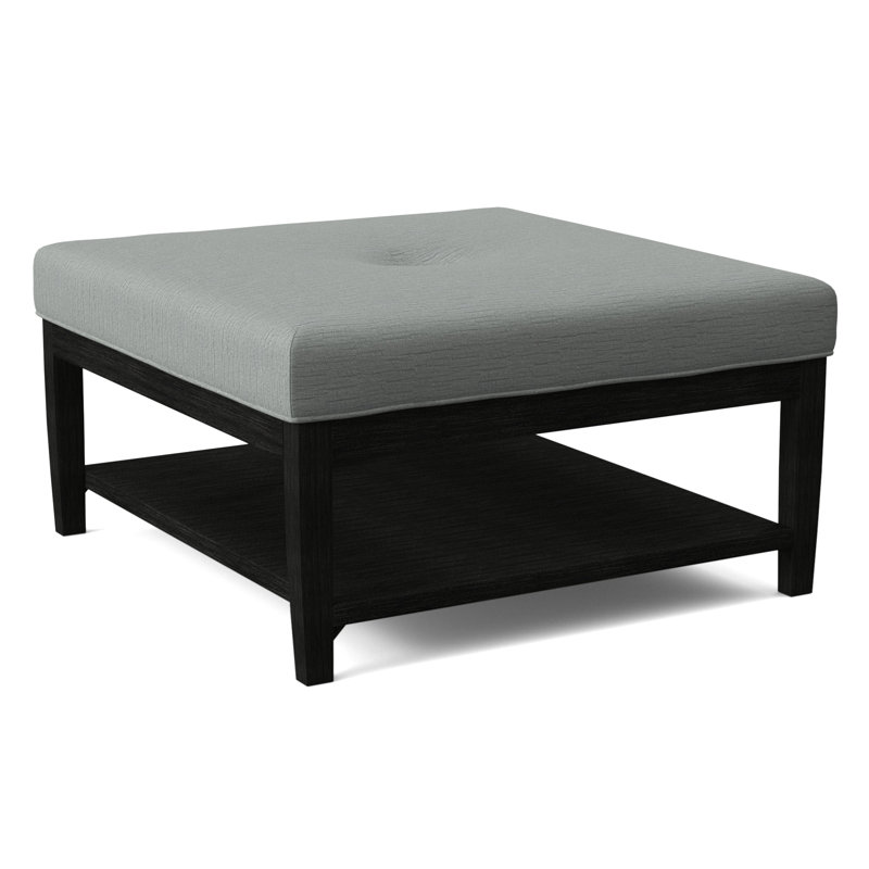 Hammond Square Ottoman, Antique Black Finish, Cobalt Blue Stripe; 0204-64