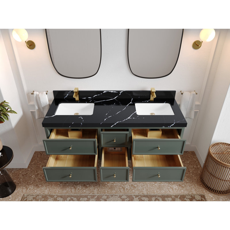 Meuble-lavabo double flottant 60 po avec dessus en quartz Roswell