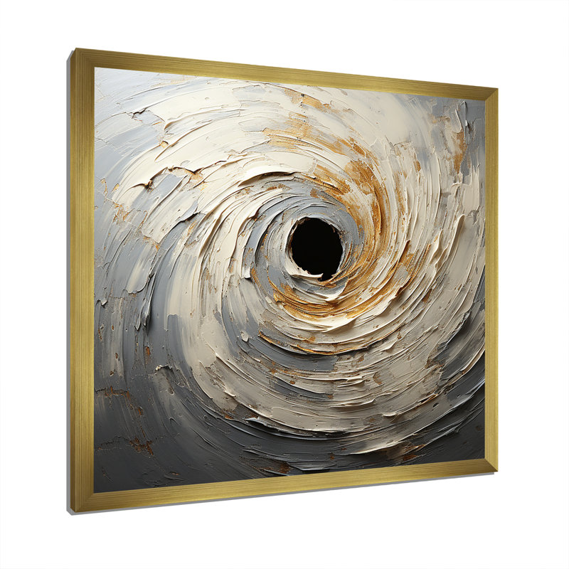 Gray and Gold Abstract Spiral Canvas Art with Gold Frame