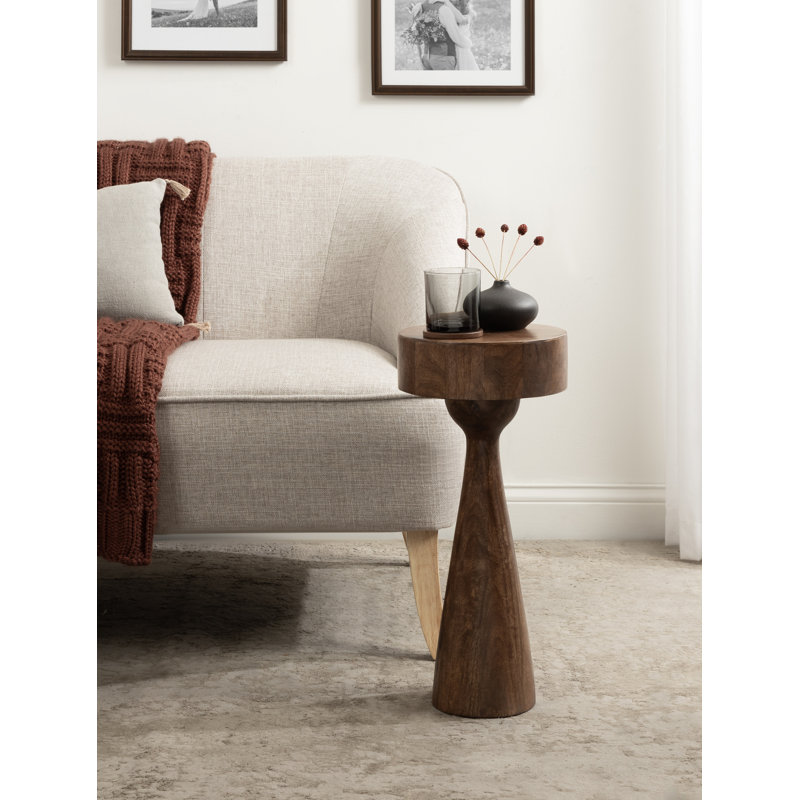 Sculptural Round Drink Table, Dark Brown
