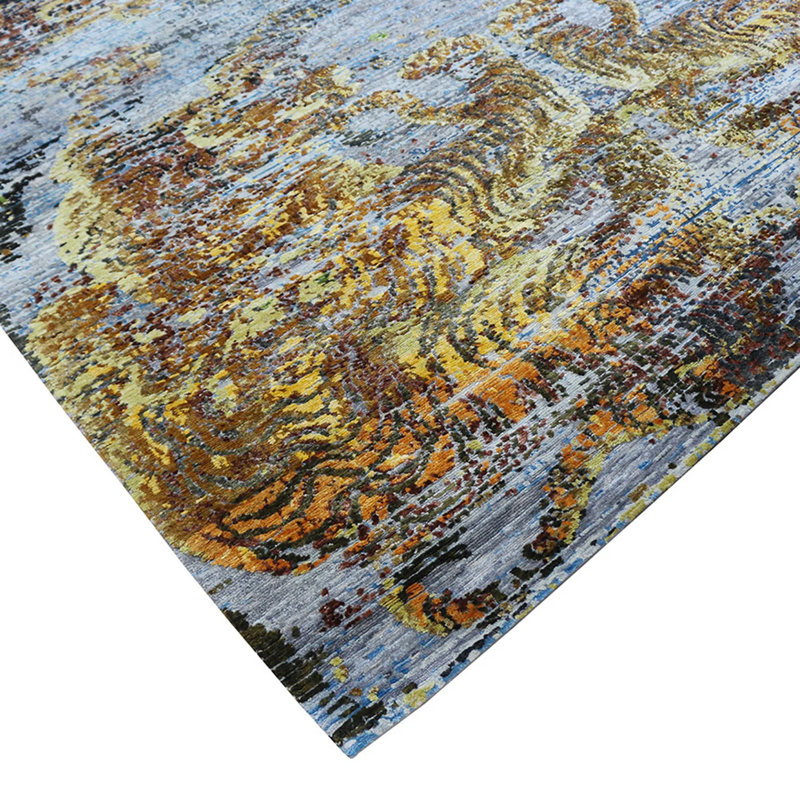 Tibetan Nu Vibrant Silk Rug - Midnight Sunburst