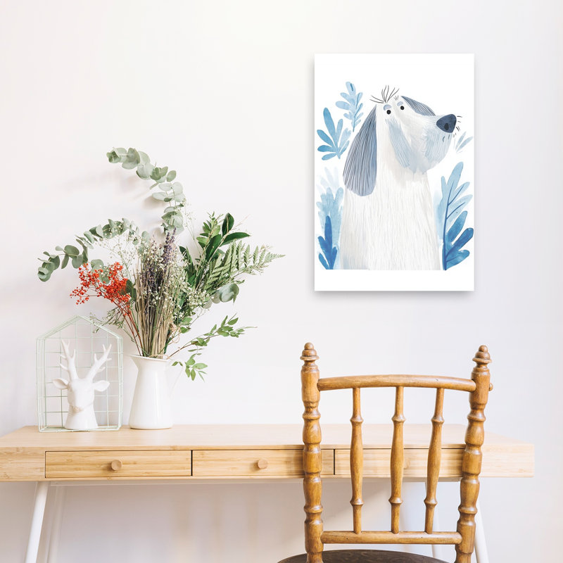 Curious White Dog Playful Serene Whimsical Dog Nature Portrait Wall Art Print by Mathieu - Wrapped Canvas Print