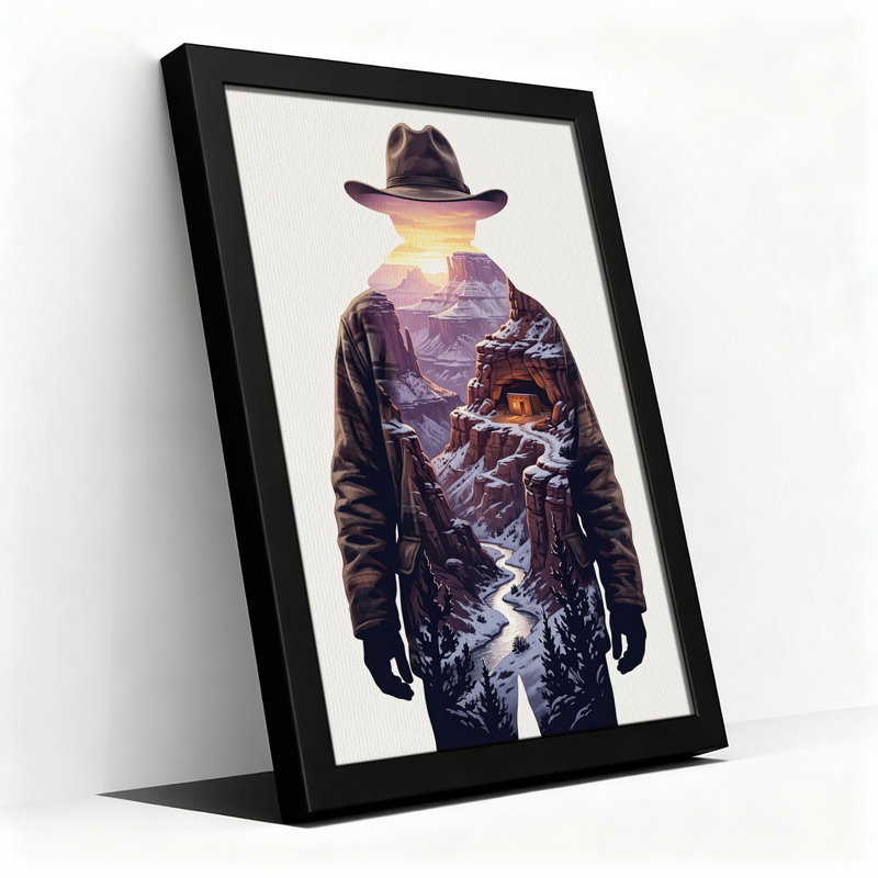 «Cowboy Silhouette in Snowy Canyon», art mural sur toile, 24"H x 16"W