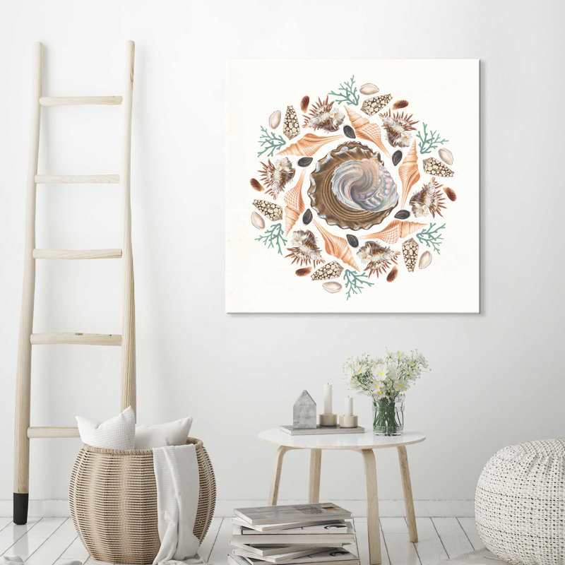 «Ocean Mandala IV», reproduction de peinture à l'aquarelle, H 18" x l 18" x P 1", Toile tendue