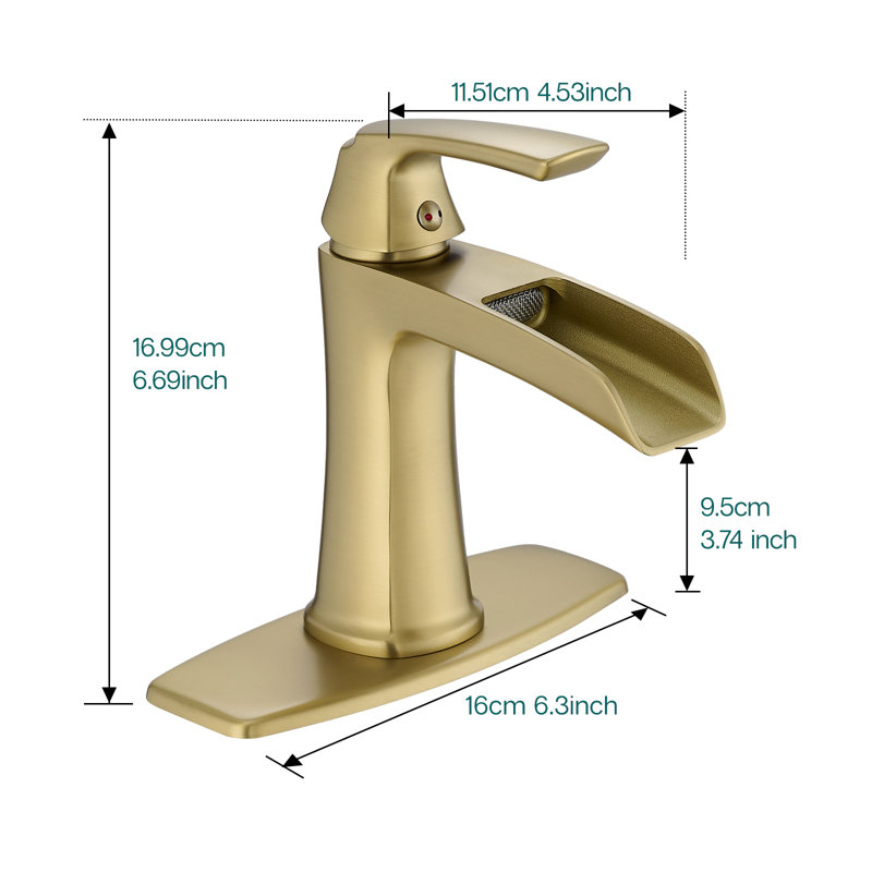 Topcraft Single-Handle Single-Hole Bathroom Sink Faucet With Pop-Up Drain And Deck Plate, Brushed Gold