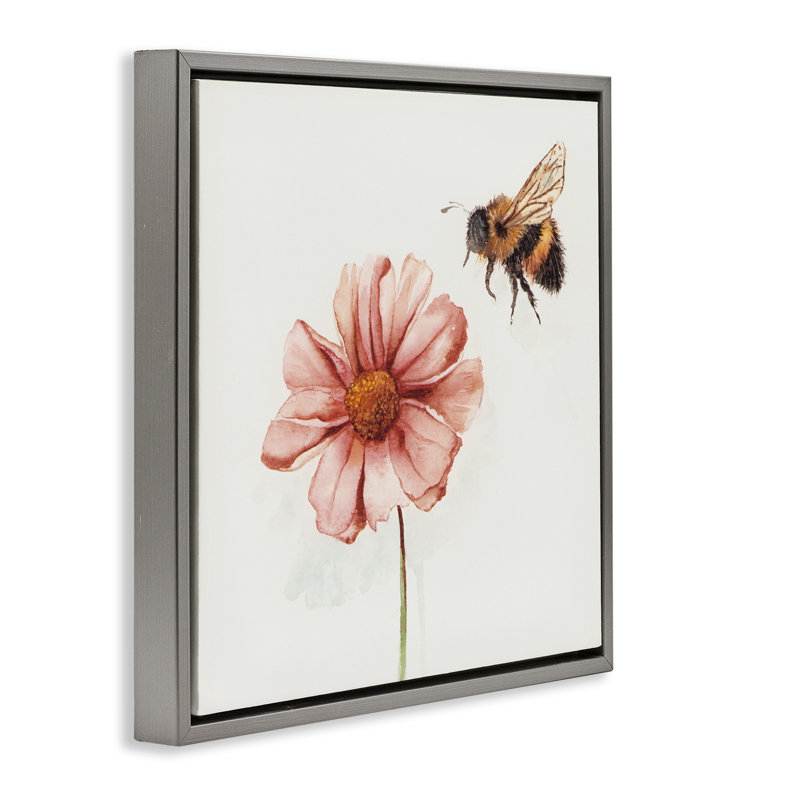 Cadre flottant Spring Pollination Bee, design par Cady, H 18 po x l 18 po, Cadre flottant gris lustré