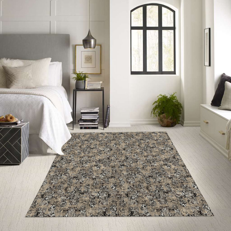 Tapis intérieur / extérieur rectangulaire en polyester tissé à la machine noir / brun, Rectangle 2 pi x 3 pi