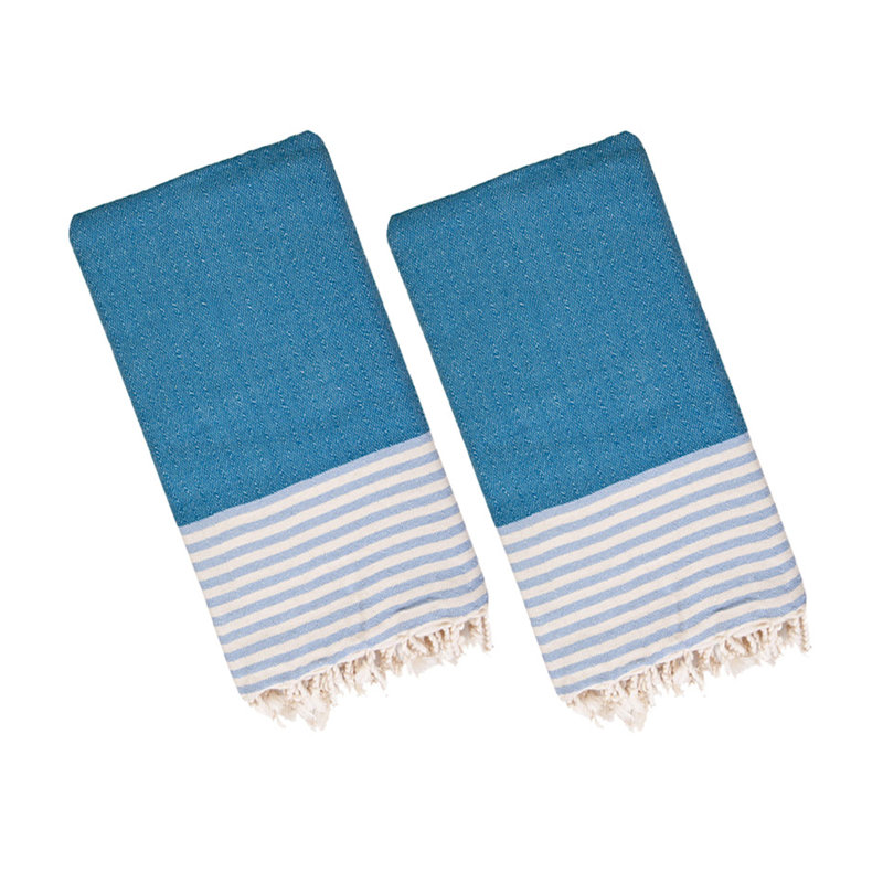 Cotton Stripe Tea Towel Kitchen Towel, Light Blue/Petrol