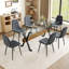  Ensemble de table de salle à manger 7 pièces avec pieds en X en métal et chaises rembourrées en lin, structure en panneau de fibres à densité moyenne, gris foncé-2081932499-2081932498