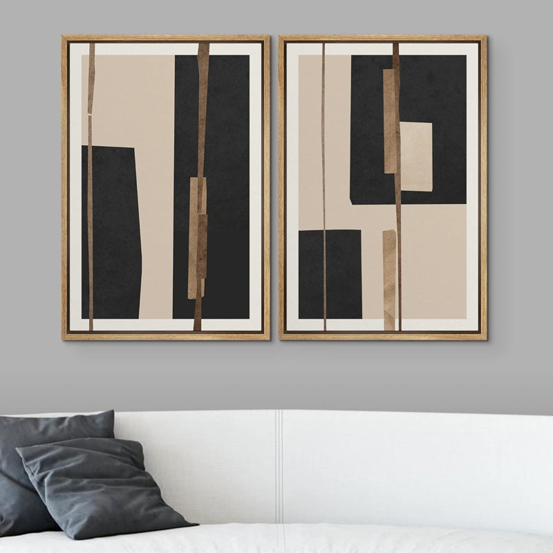 «Tropical Jungle Leaveas Abstract Botanical», 2 pièces sur toile, Encadré naturel, H 24 po x l 36 po