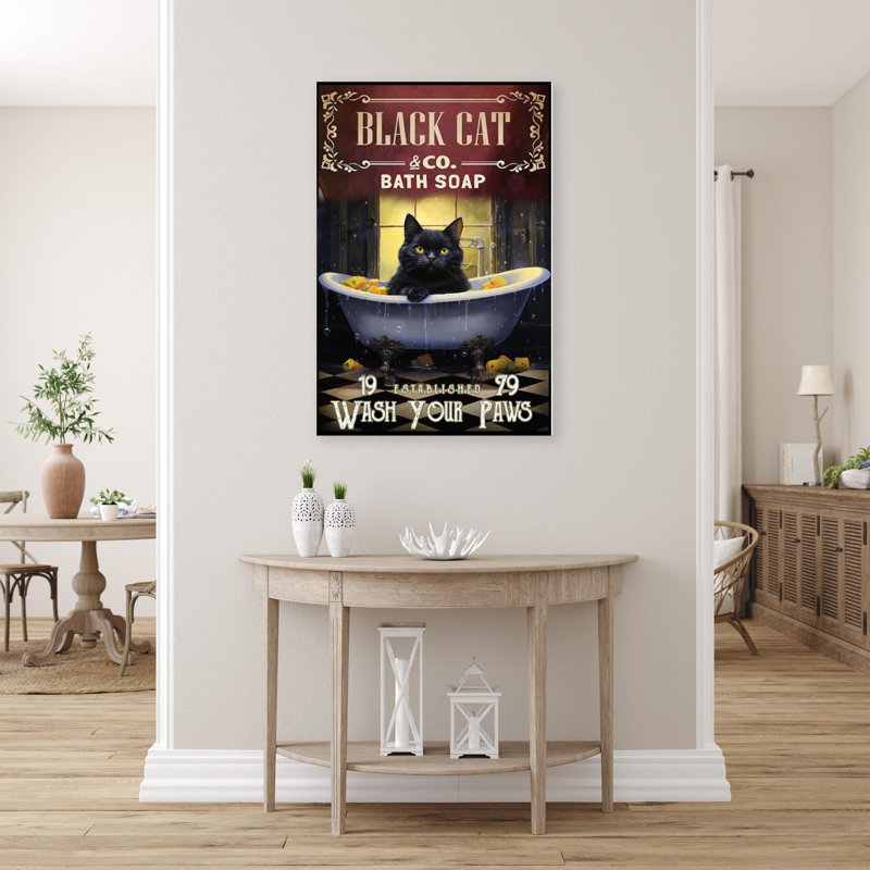 «Black Cat Bath Soap», reproduction d'art rectangulaire sur toile tendue 1 - 1 pièce, L 16 po x H 20 po